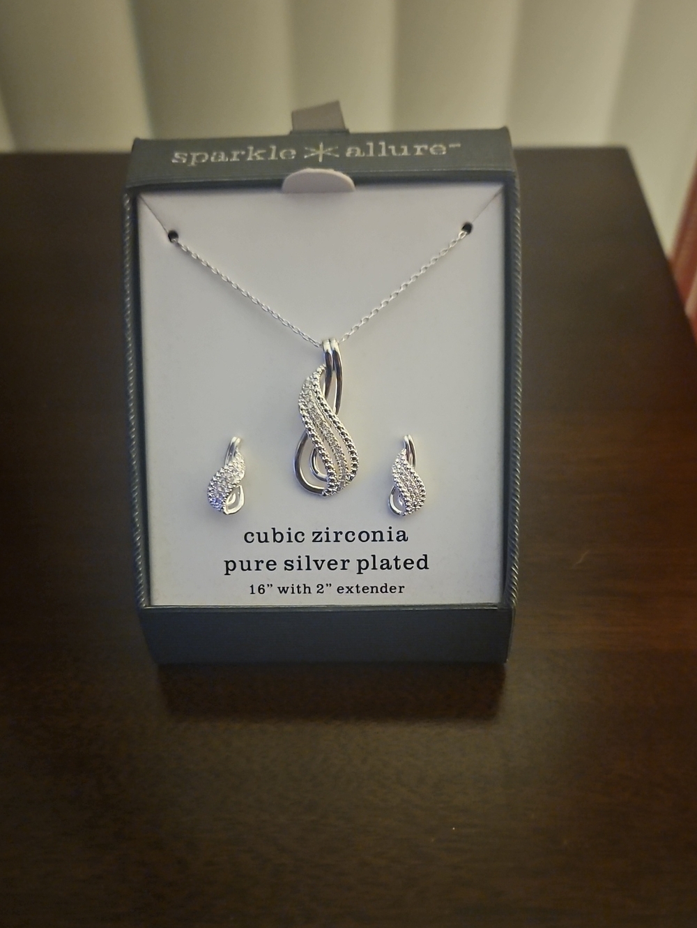Sparkle Allure Silver-Plated Cubic Zirconia Necklace and Earring Set - Silver